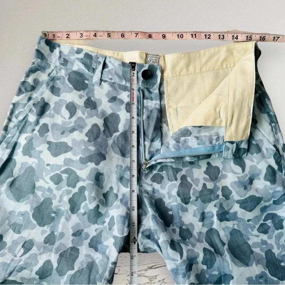 Japanese Linen Mens Blue Camouflage 2pc Matching Set Blazer and Short Size M